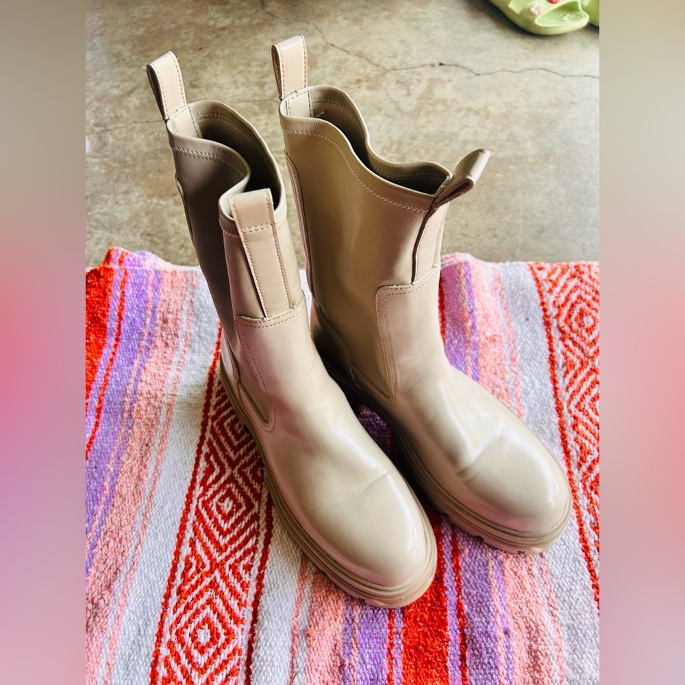 H&M Taupe Calf Length Boots Pull On